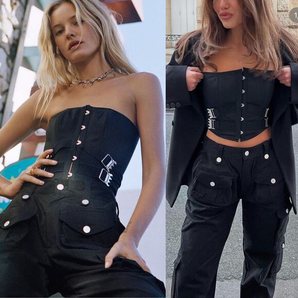 WITH JEAN NWT Fasten Corset Top in Black Size M - Picture 4 of 16